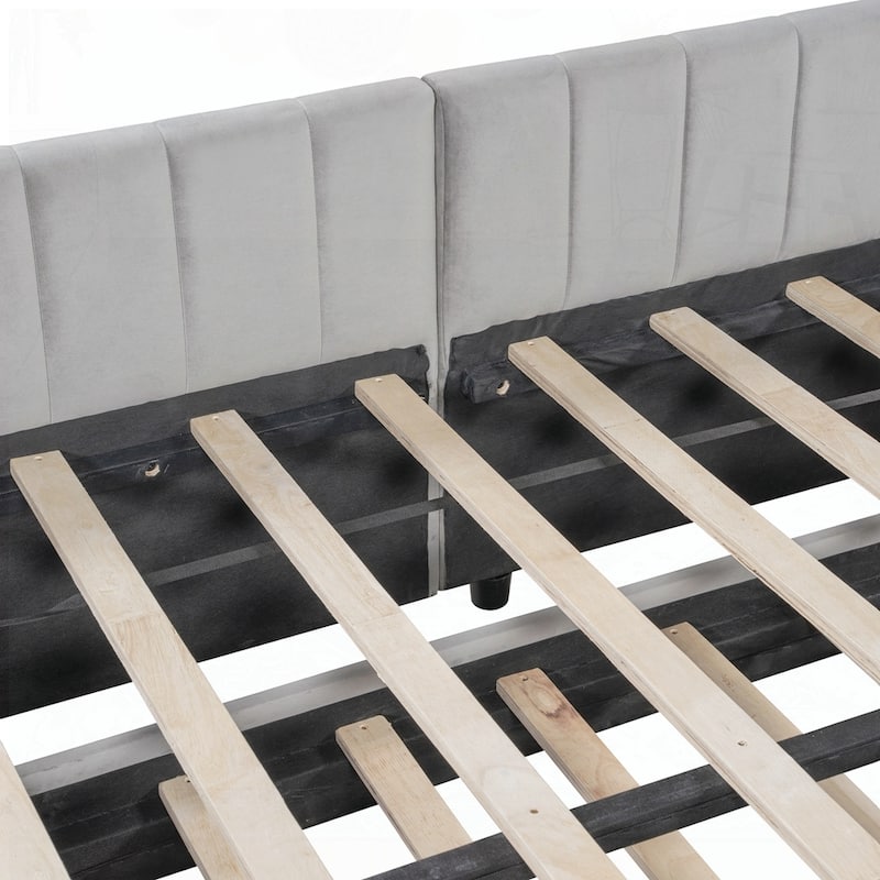 Upholstered L-Shaped Upholstered Daybed with Twin Size Pop Up Trundle