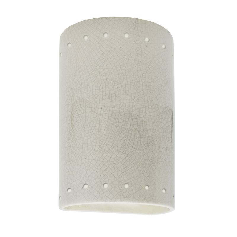 Justice Design Ambiance - Small Cylinder w/ Perfs Wall Sconce - Open Top & Bottom - Replaceable Bulb - White Crackle
