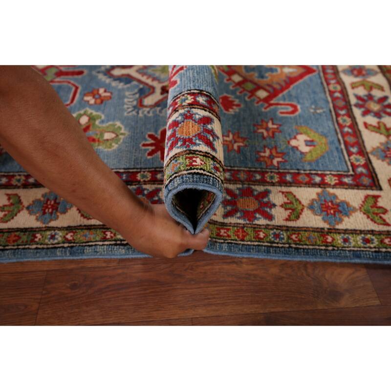 Light Blue Kazak Accent Rug Handmade Wool Carpet - 3'3" x 5'1"