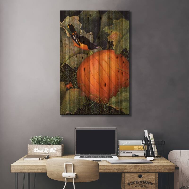 Oriole & Pumpkin Print On Wood by Marcia Matcham - Multi-Color