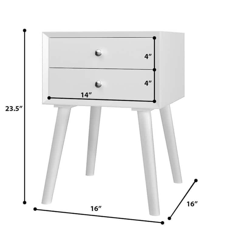 Gymax 2PCS Wooden Nightstand Mid-Century End Side Table W/2 Storage