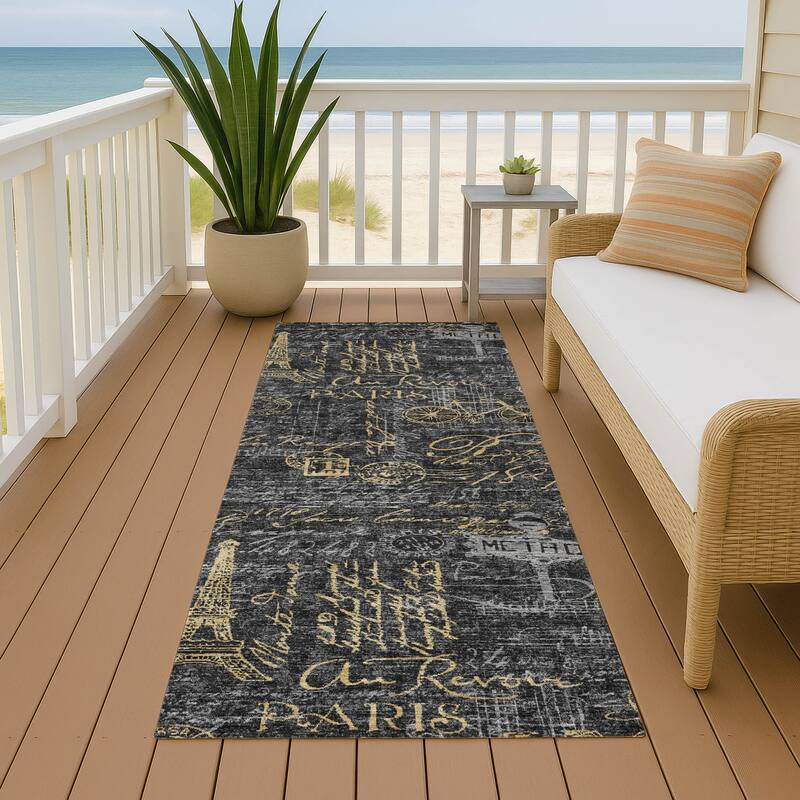 Machine Washable Indoor/ Outdoor Paris Chic Chantille Rug - Black - 2'3" x 7'6"