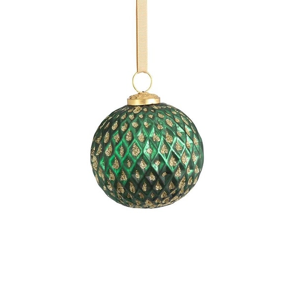 4" Beehive Green with Gold Glitter Ball Ornaments, Set of 6. Opens flyout.
