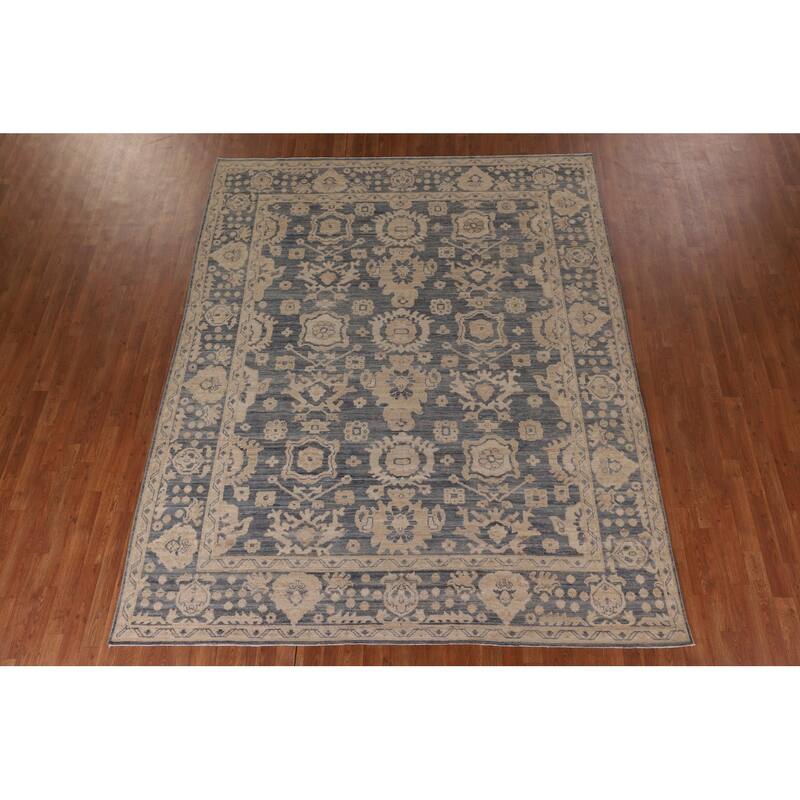 Blue Oushak Vegetable Dye Area Rug Handmade Wool Carpet - 8'0" x 9'10"