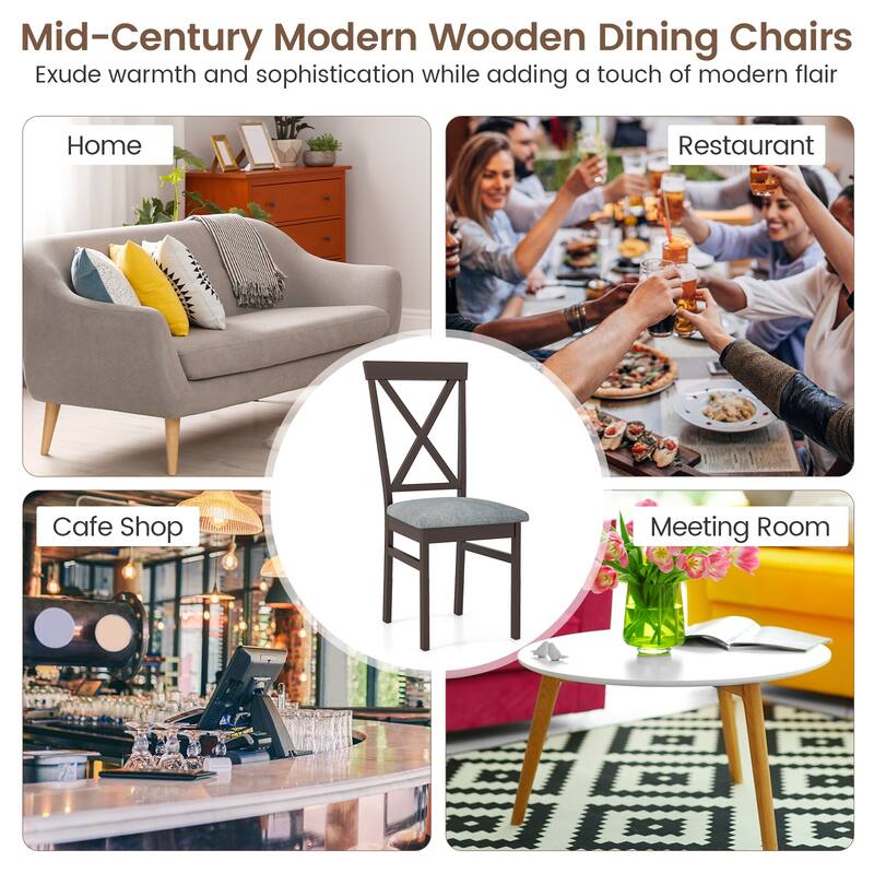 Gymax Modern Dining Chairs Set of 4 w/ Rubber Wood Frame Hollowed