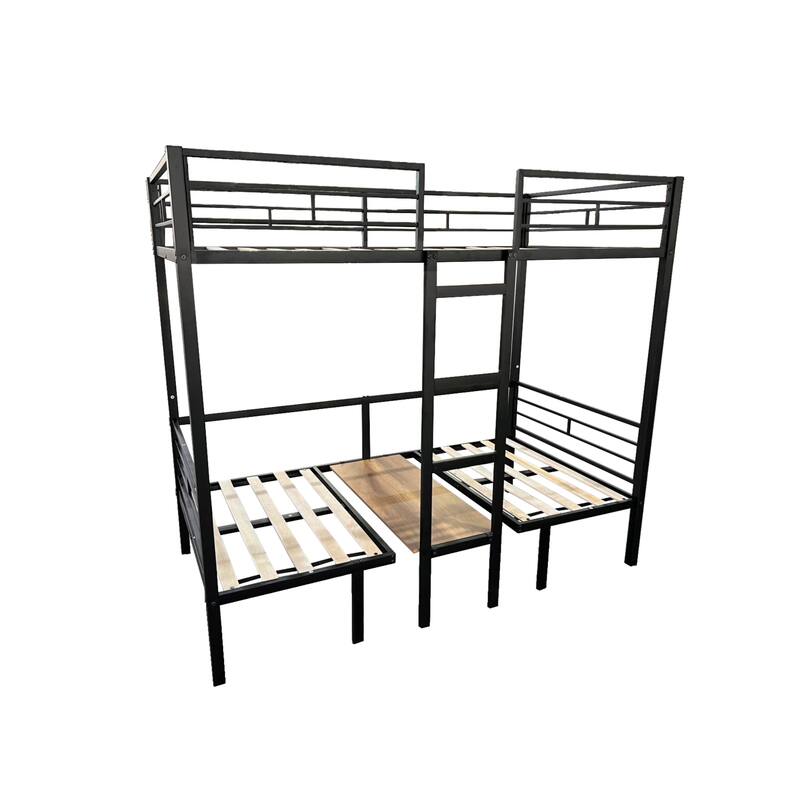 Transformable Twin Loft Bed with Table and Storage, Durable Metal Frame, Noise-Free Slats, Full-Length Guardrails