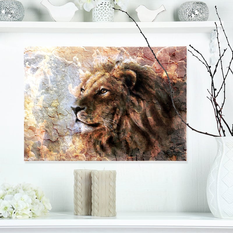 Designart "Peaceful Lion" Animal Art On Canvas - 20 in. wide x 12 in. high