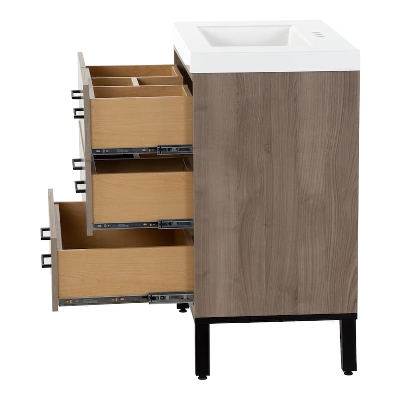 Rialta 31" 3-Drawer Bathroom Vanity With White Sink Top