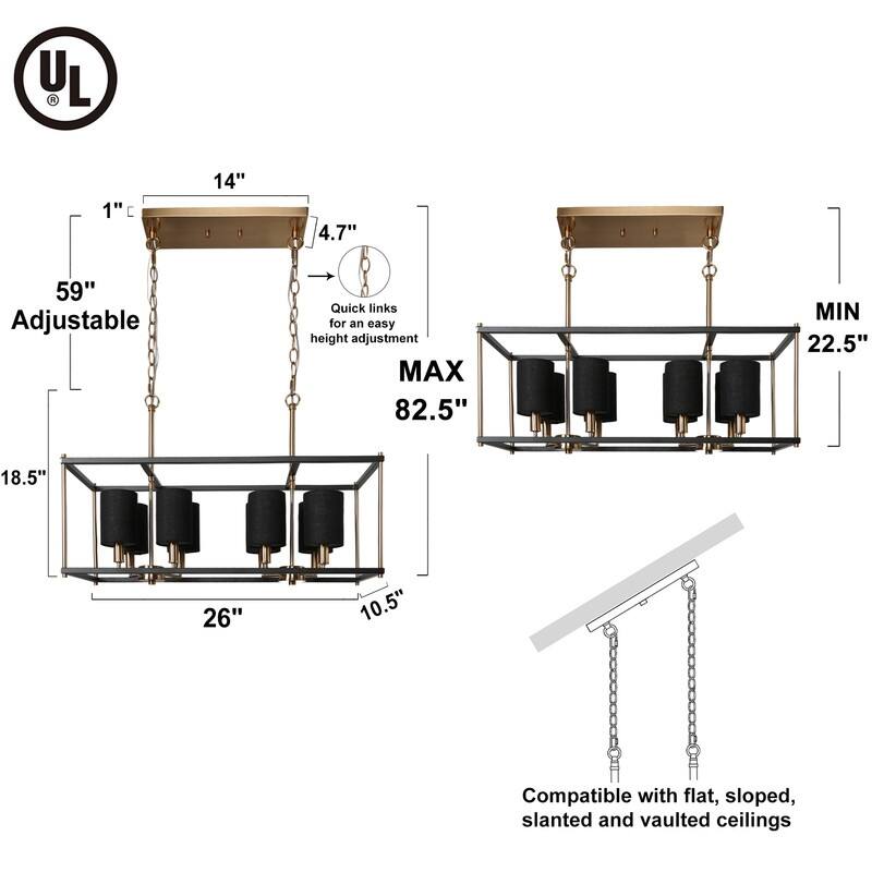 Evaie Mid-century Modern 8-light Chandeliers Linear Removable Fabric Shade Lights for Dining Room - L 26" x W 10.5" x H 82.5"