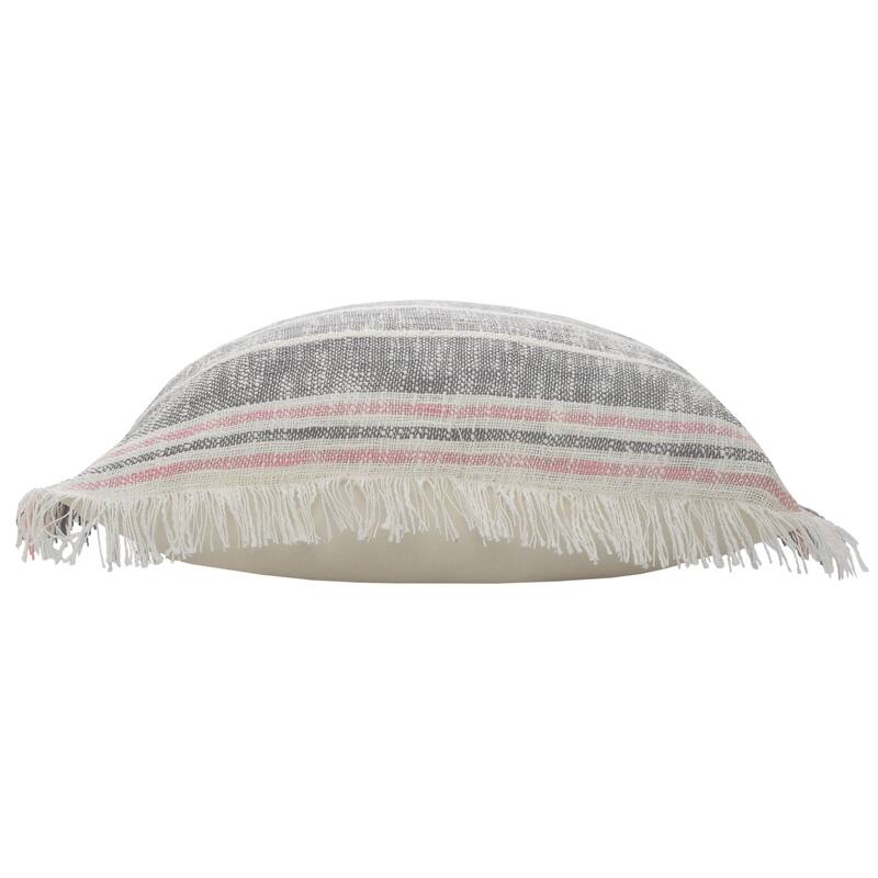 20" Gray and White Striped Square Throw Pillow with Fringes