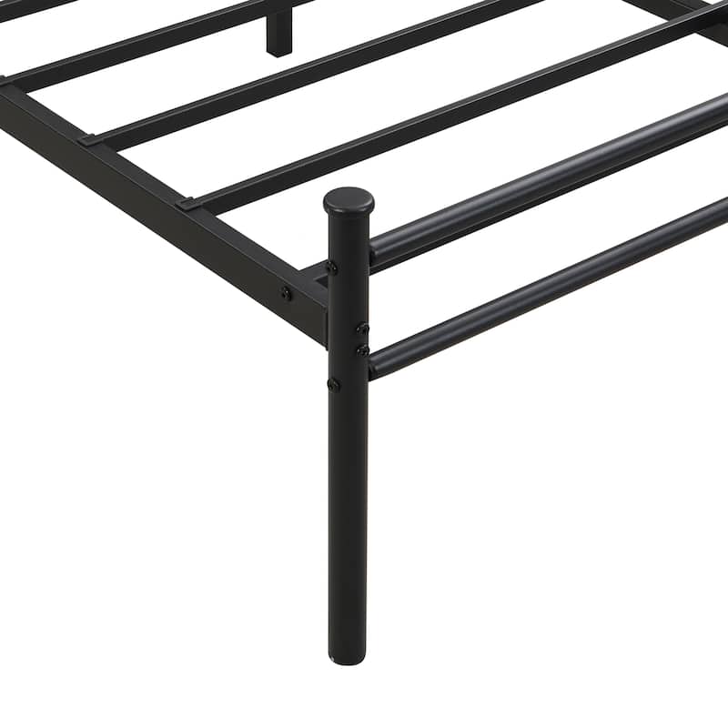Metal Platform Bed Frame with Headboard and Wood Panel Decoration, Twin, Full, and Queen Sizes Bedroom Furniture