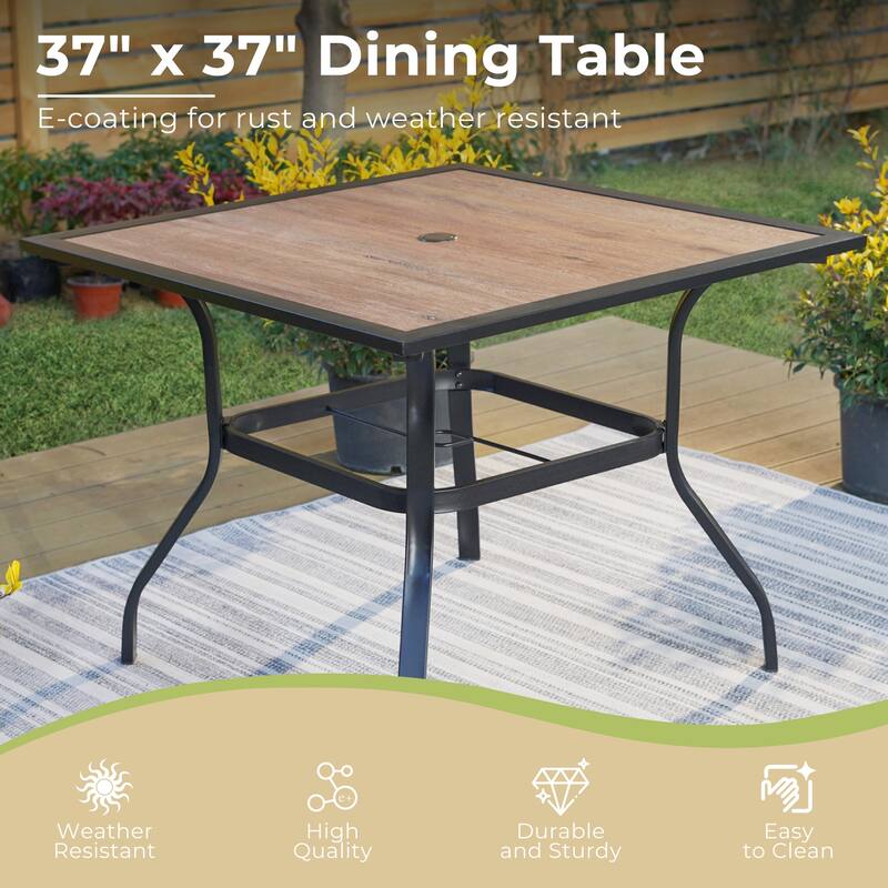 MAISON ARTS Patio Dining Set , 4/6 Textilene Rocking Chairs and 1 Wood-like Table with Umbrella Hole - 37"(L) x 37"(W) x 28"(H)