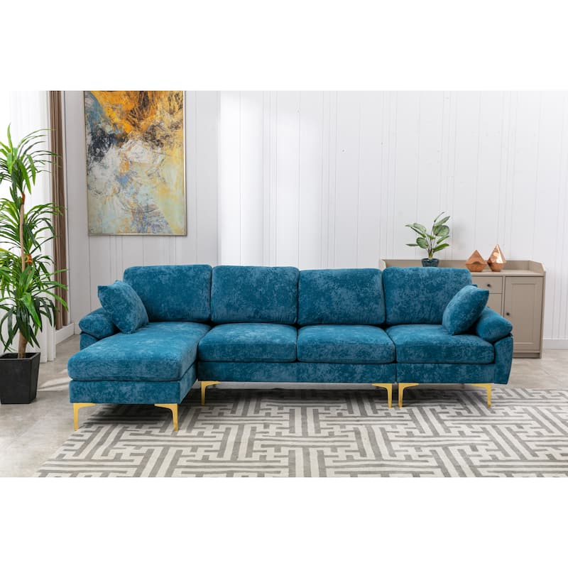 LShaped Living Room Sectional Sofa, Convertible Modular Sofa with Gold