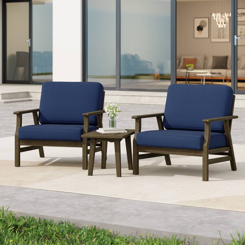 3 Piece Wood Patio Armchair Outdoor Bistro Set with Side Table