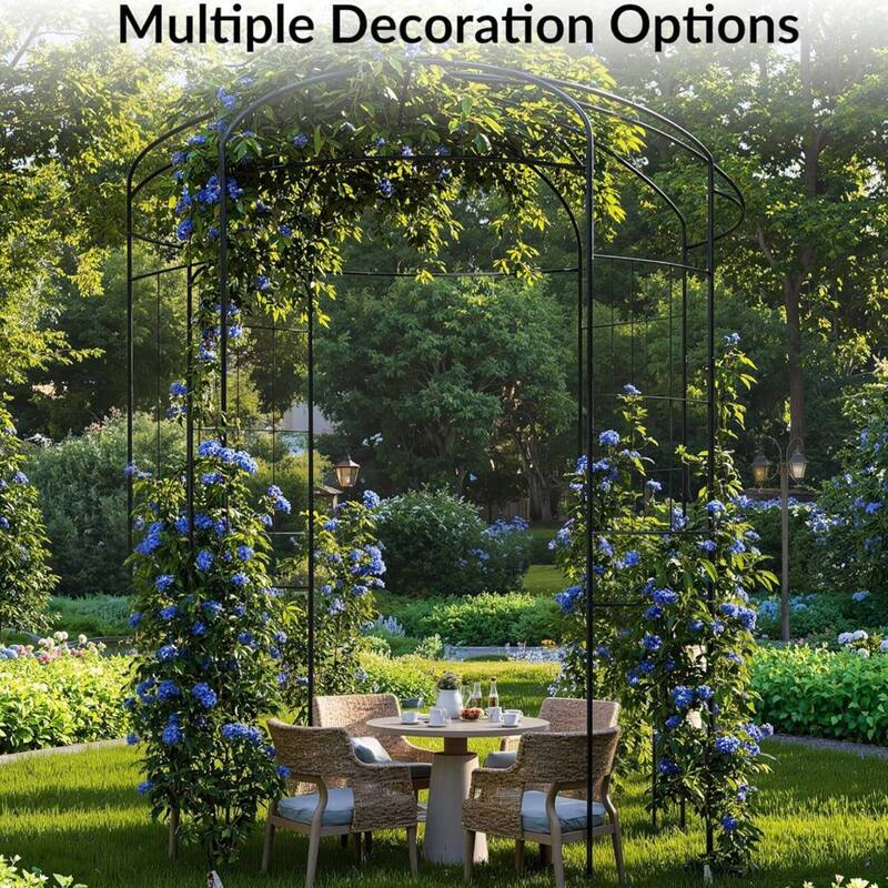 Birdcage 8.8 ft Black Metal Garden Arbor Pergola for Climbing Roses & Vines