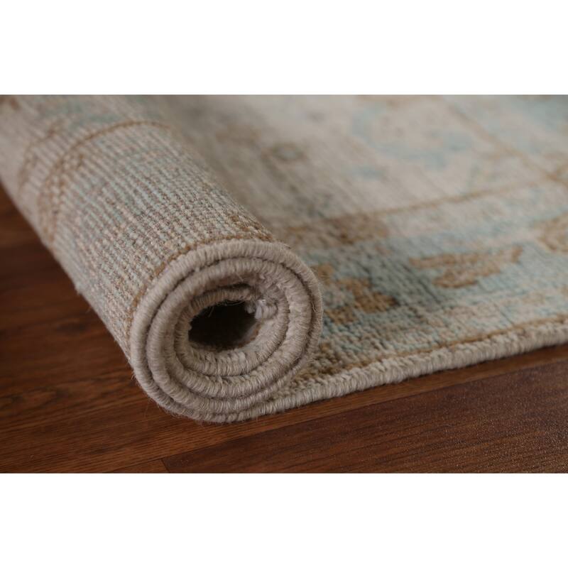 Hand Knotted Oriental 100% Wool Carpet Transitional Geometric Beige & Ivories Oushak Area Rug - 3' 11'' X 3' 0''