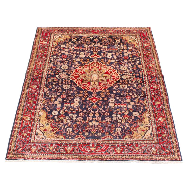 ECARPETGALLERY Hand-knotted Kayseri Dark Navy Wool Rug - 4'4 x 6'8