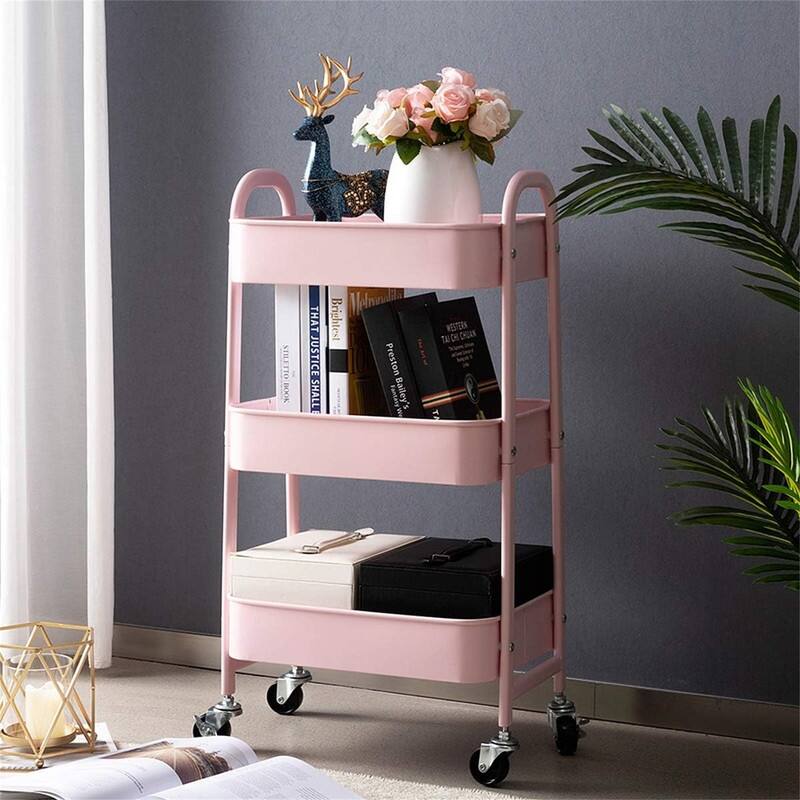 3 Tier Metal Utility Cart - 15.35"D x 27.5"W x 11.42"H - Pink