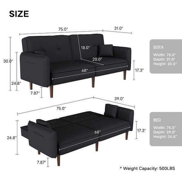 Cotton Linen Fabric Sofa Bed with Wood Legs and Armrest - Bed Bath ...