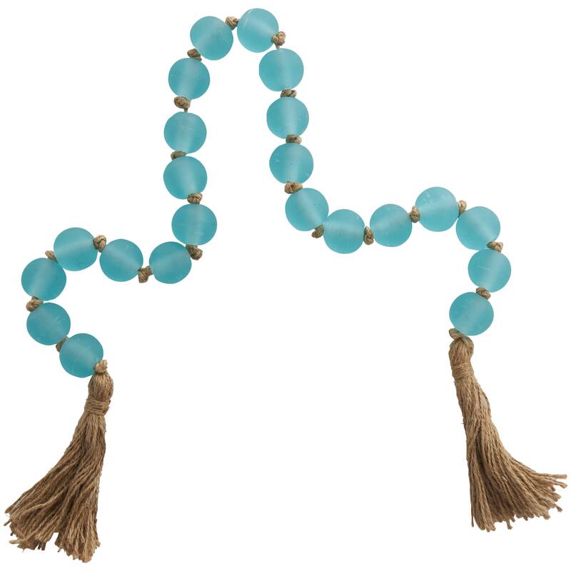 Glass Handmade Round Frosted Beaded Garland with Tassel with Knotted Brown Jute