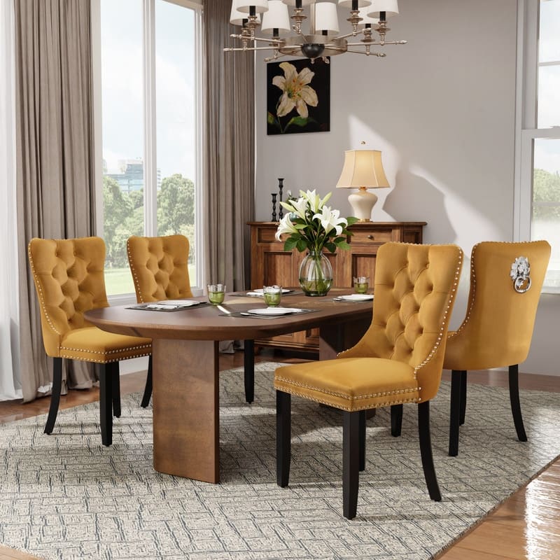 High-end Tufted Velvet Upholstered Nailhead Dining Chair Set of 6 - Set of 4 - Yellow