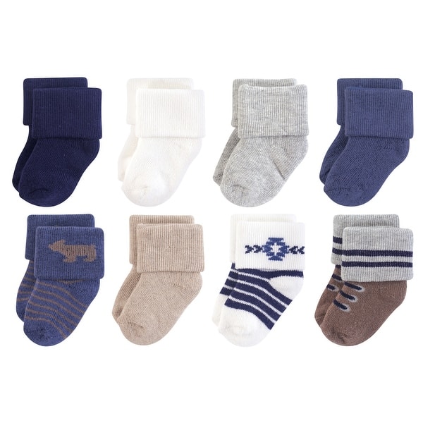 slide 1 of 1, Hudson Baby Infant Boy Cotton Rich Newborn and Terry Socks, Bear 6-12 Months - Bear