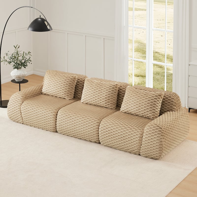 Roomfitters 114 Inch Modular Sectional Sofa, Oversized Flannelette 3-Seater, Light Camel