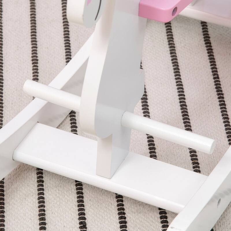 Qaba Wooden Rocking Horse, Baby Rocking Chair, for Toddlers 1-3, Kids Ride on Horse for Boys and Girls, Pink and White