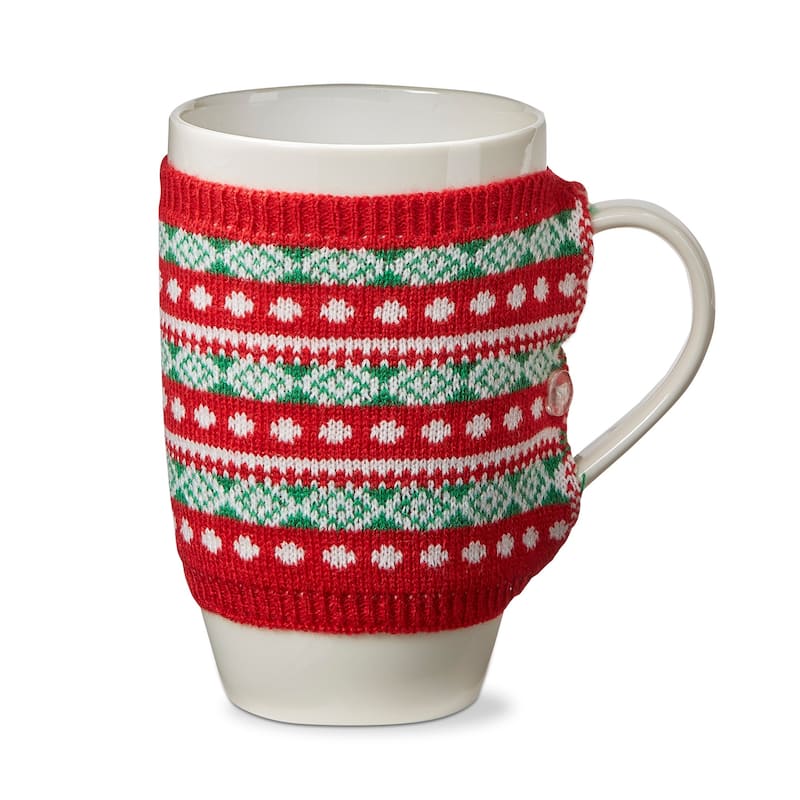 Fair Isle Knit Sweater Covered Bone China Dishwasher Safe Mug, 18.0 oz