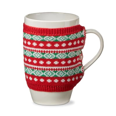 Fair Isle Knit Sweater Covered Bone China Dishwasher Safe Mug, 18.0 oz