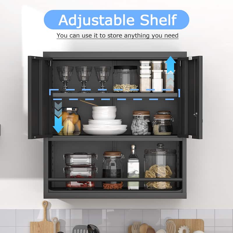 2 Doors Metal Storage Cabinet Kitchen Pantry Cabinet With Adjustable Shelves Tall Steel Cabinet Locker