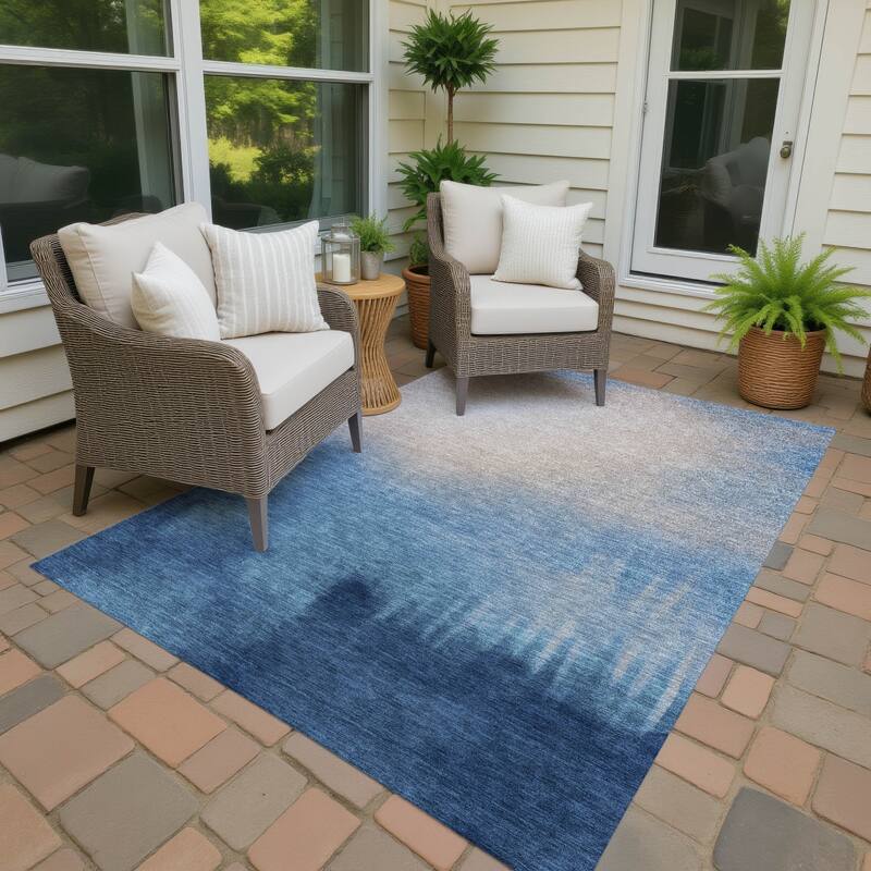 Machine Washable Indoor/ Outdoor Modern Dawn Chantille Rug - Denim - 10' x 14'