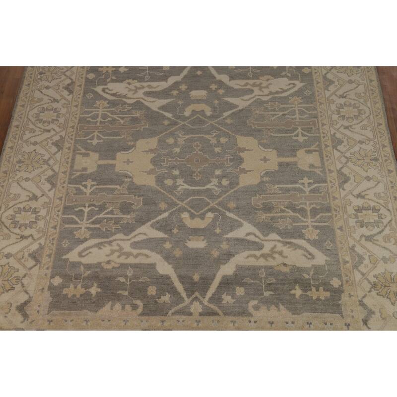Transitional Grey Oushak Indian Area Rug Hand-Knotted Wool Carpet - 8'3" x 9'10"