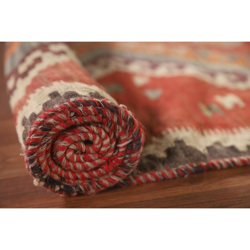 Flatweave Vegetable Dye Kilim Qashqai Persian Antique Rug - 4'11"x 8'10"