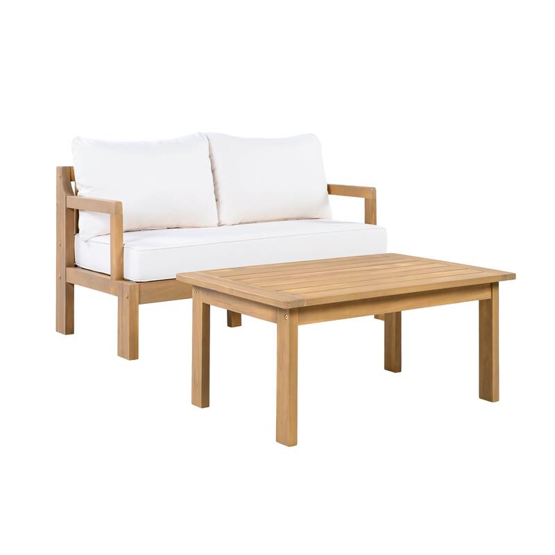 Christopher Knight Home - Modern 3-Piece Acacia Wood Outdoor Sectional Set with 3-Seater Sofa, Loveseat & Coffee Table