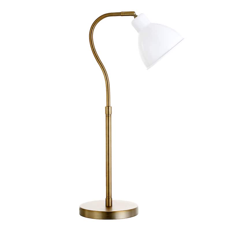 25" Brushed Brass Arched Table Lamp with White Dome Metal Shade Plug-In Light for Living Room - 10" W x 7" D x 25" H