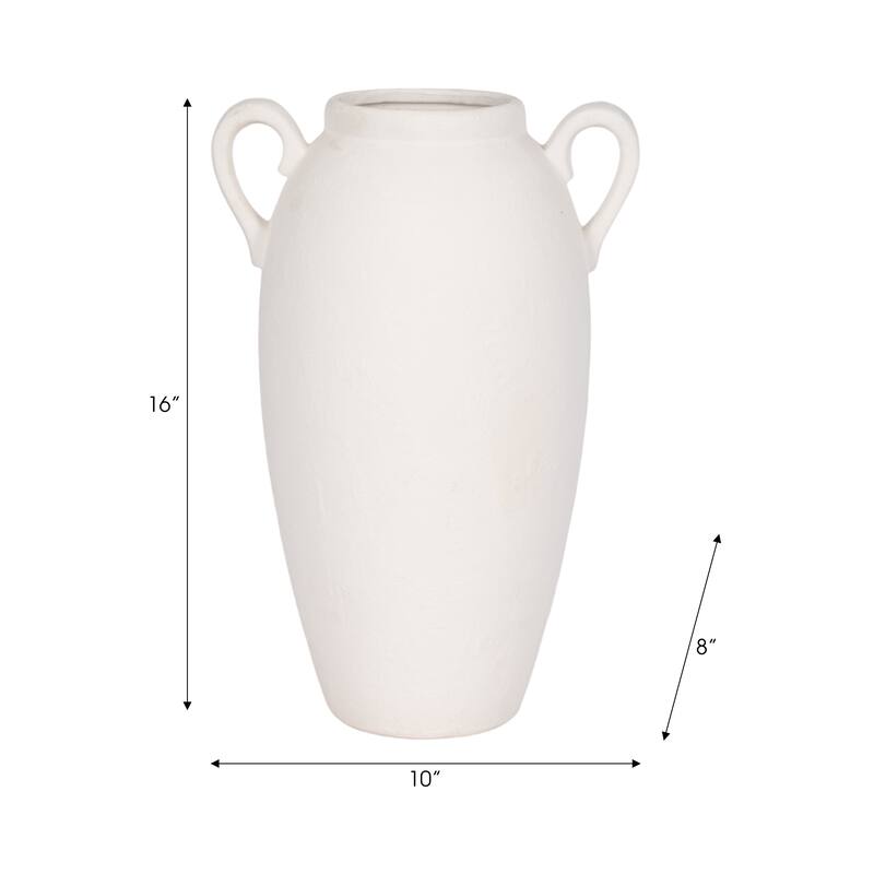 Neutral Ceramic Textured Amphora Jug with Handles Vase - White