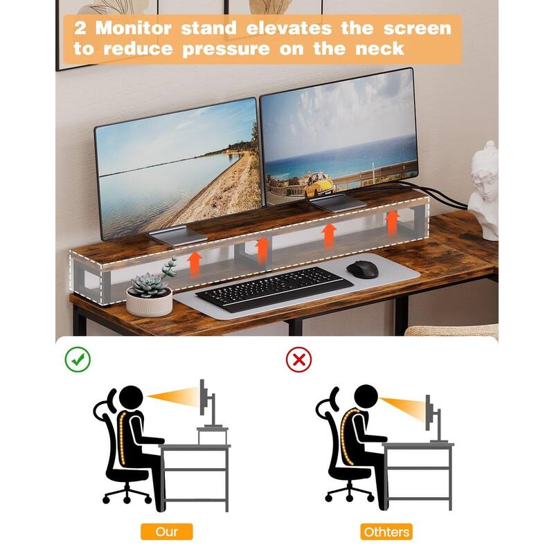 U Shaped Desk, 126 Inch Gaming Desk with Monitor Stand and LED Lights