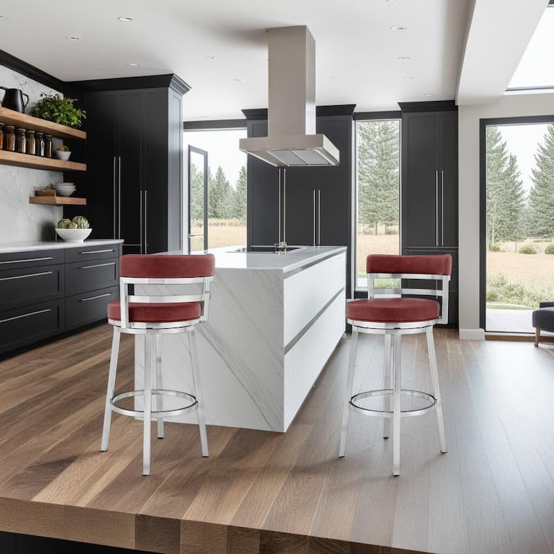 Madrid Modern Swivel Bar Stool, Upholstered Counter Height Chair with Metal Frame - Red - Counter Height