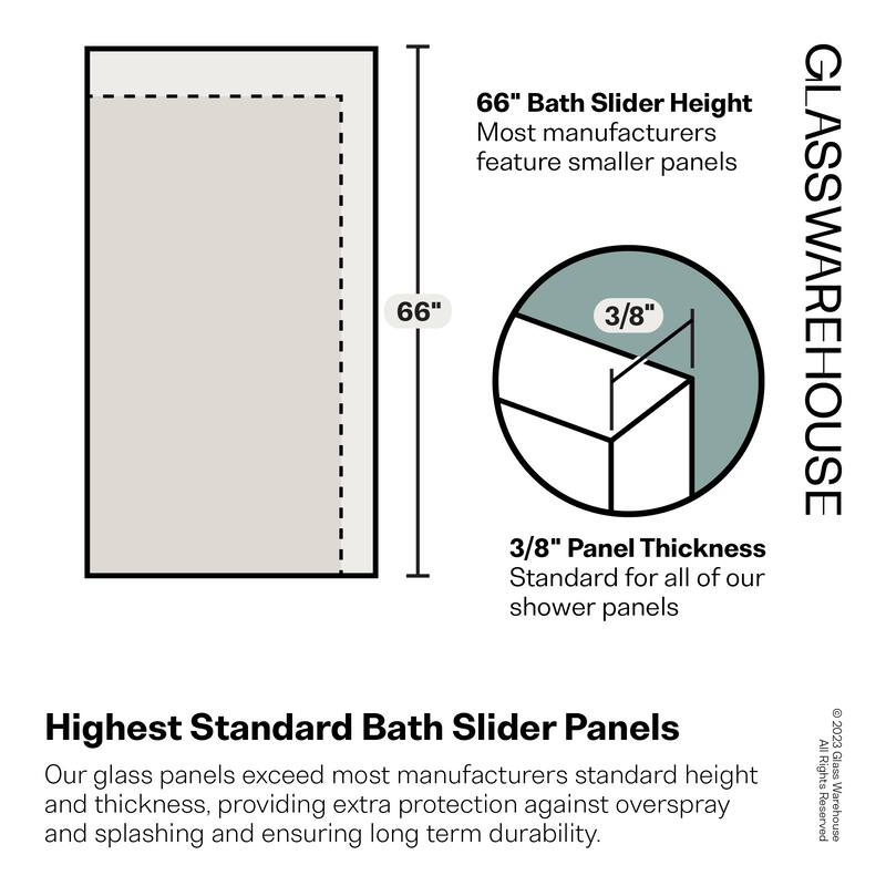 Polaris 60 in. x 66 in. Fully Frameless Glass Sliding Bypass Bathtub Doors with Square Hardware