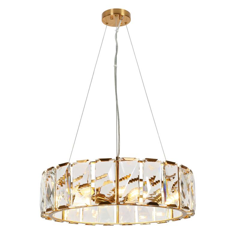 Modern Gold 6-Light Crystal Drum Chandelier for Dining Living Room