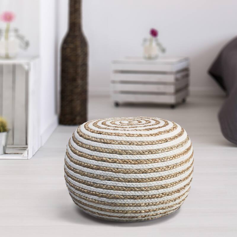 Sevita Boho Braided Jute Pouf Ottoman ( 14" x 20" )