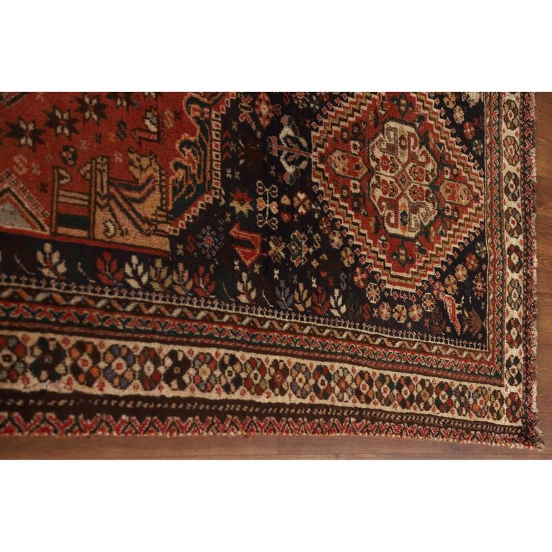 Hand Knotted Oriental 100% Wool Carpet Traditional Medallion Red Shiraz Area Rug - 9' 10'' X 6' 11''