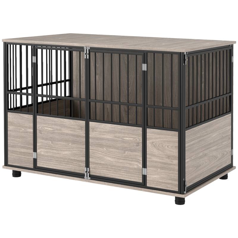 Decorative Dog Kennel Indoor End Table with Double Doors, Multi-Purpose Pet Crate for Small to Large Dogs up to 88 lb, 46"L - Espresso