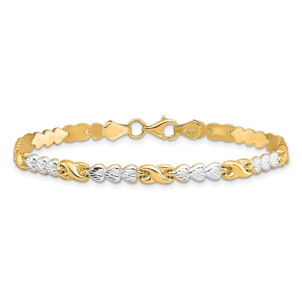 Curata 10k Yellow Gold 7.25" 5mm Rhodium Infinity Heart Bracelet