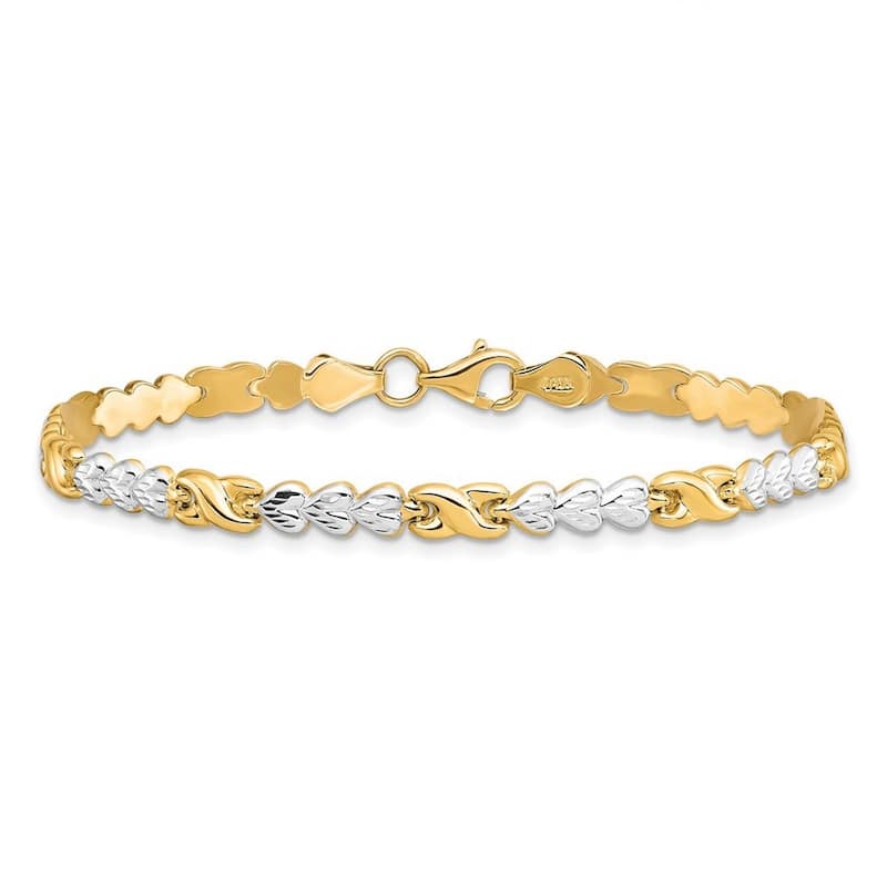 Curata 10k Yellow Gold 7.25" 5mm Rhodium Infinity Heart Bracelet