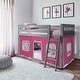 preview thumbnail 111 of 113, Max and Lily Twin over Twin Low Bunk with Curtains Grey with Pink/White Curtain