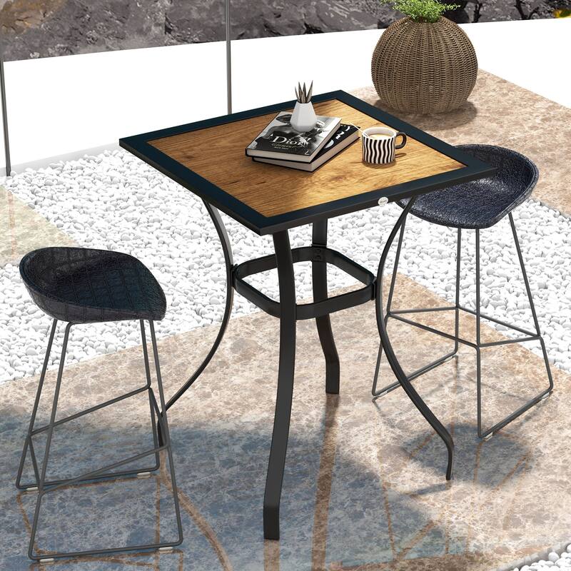 Outdoor Faux Wood Square Dining Table with Water Safe Design for Deck, Backyard, Lawn, Brown