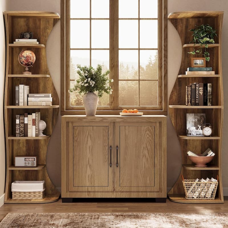 73.2 Inches Brown Engineered Wood Corner Bookcase, 6-Tier Tall Bookshelf for Small Space