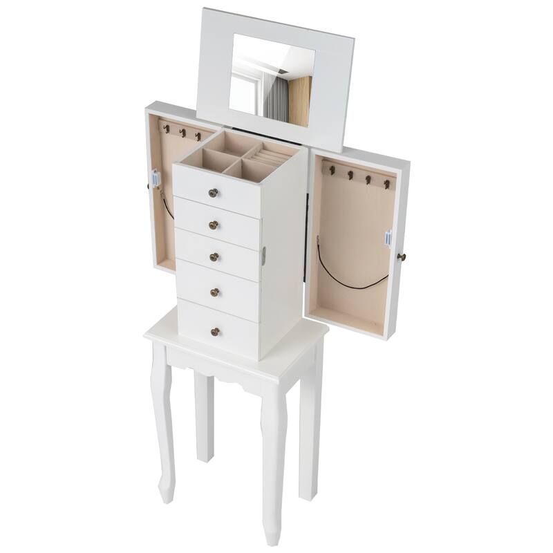 Gymax Mirrored Armoire Jewelry Cabinet Free Standing Organizer Storage - See Details - White